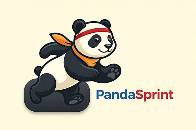 do creative running panda mascot logo with free revisions and vector file