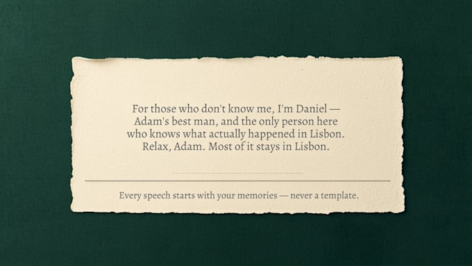 write a heartfelt wedding speech, best man toast, or event speech