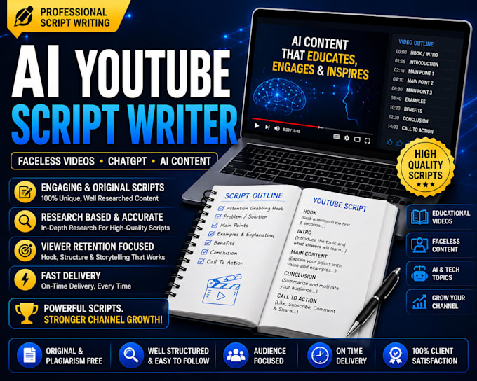 write ai youtube script, faceless video script and chatgpt content