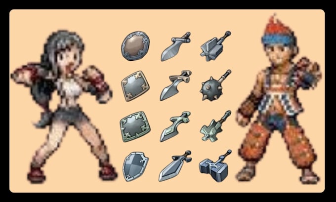 custom pixel art assets, game sprites, icons, props, rpg, and 2d game objects
