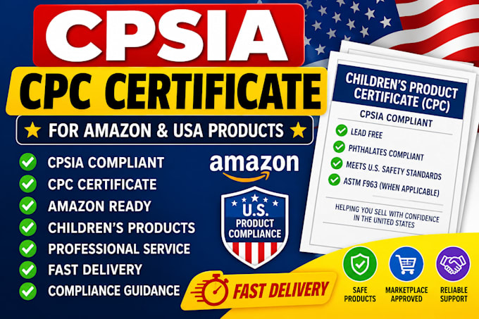 provide cpsia compliant CPC certificate for amazon and US products