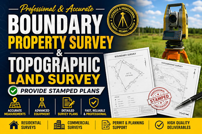 do boundary property survey, topographic land survey and provide stamped plans