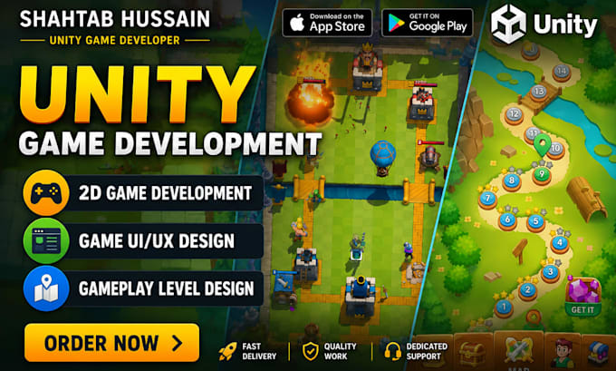 develop 2d 3d mobile and pc game in unity