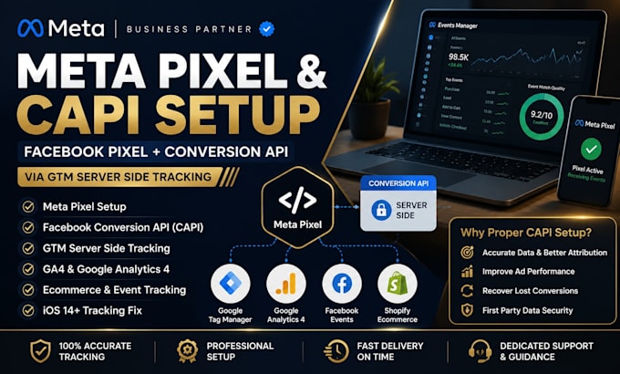setup meta pixel capi, facebook pixel conversion API and server side tracking
