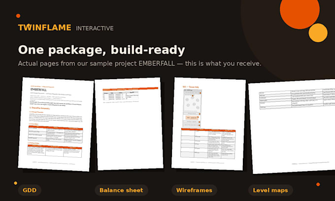 create a complete game design package with gdd and balance sheets