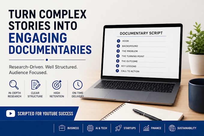 write engaging youtube documentary scripts for business, ai and tech
