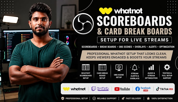 setup custom whatnot scoreboards and card break boards using obs