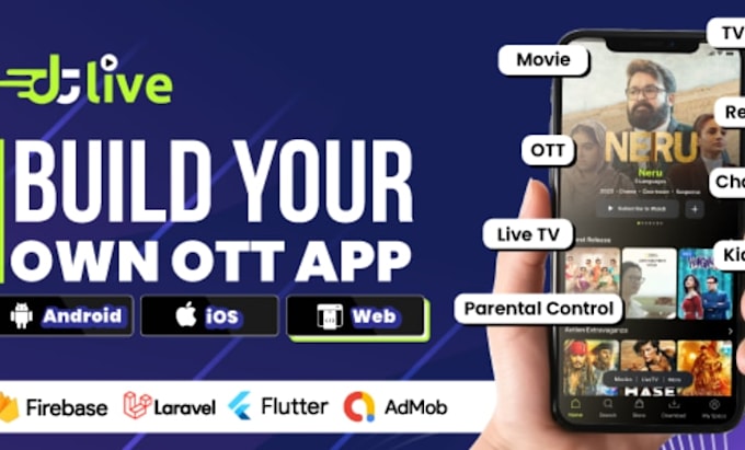 develop fire TV android, TV roku samsung, TV iptv ott app with admin panel
