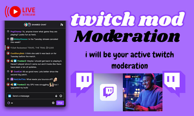 be your twitch stream chat moderator and twitch mod