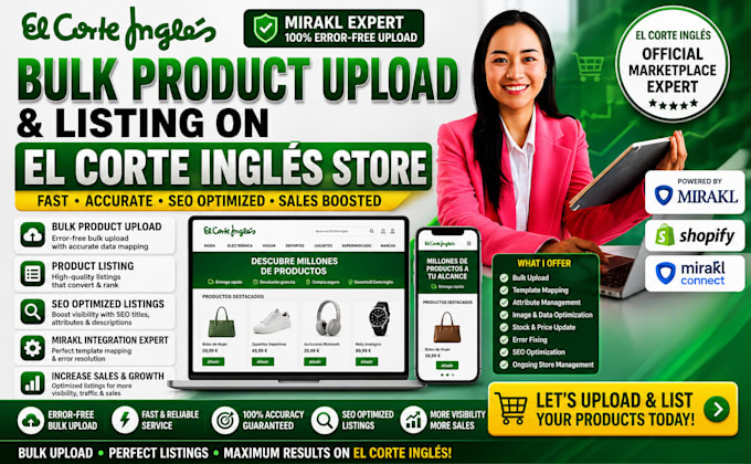do bulk product upload and listing on el corte ingles store