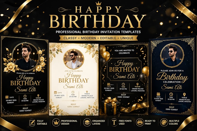 design a modern and beautiful birthday invitation card
