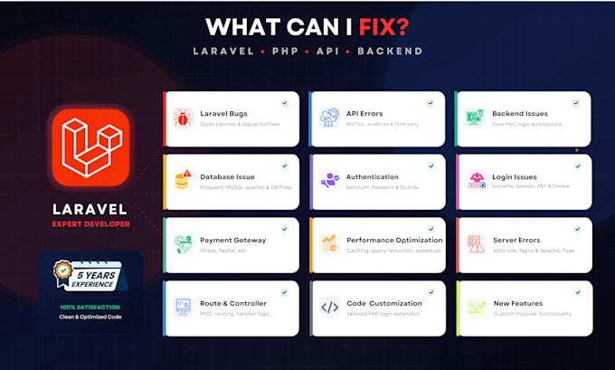 fix laravel bugs, API errors, and backend issues