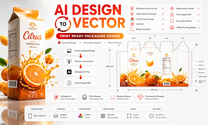 convert ai generated packaging  into print ready vector files