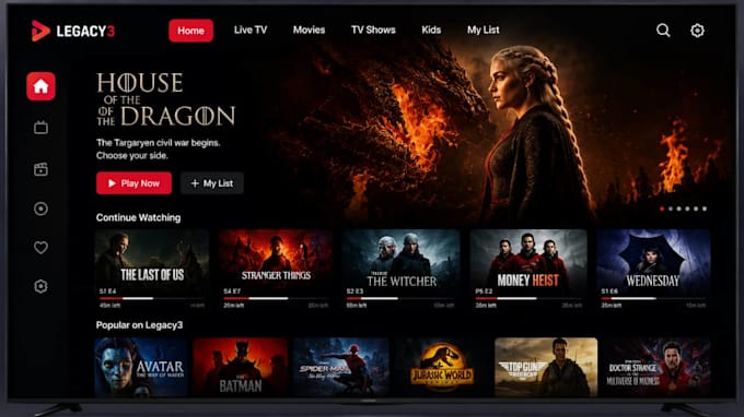 develop a custom iptv app for android TV, fire TV, samsung, lg, roku, apple TV