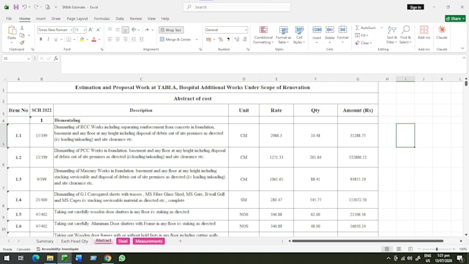 building estimation civil works