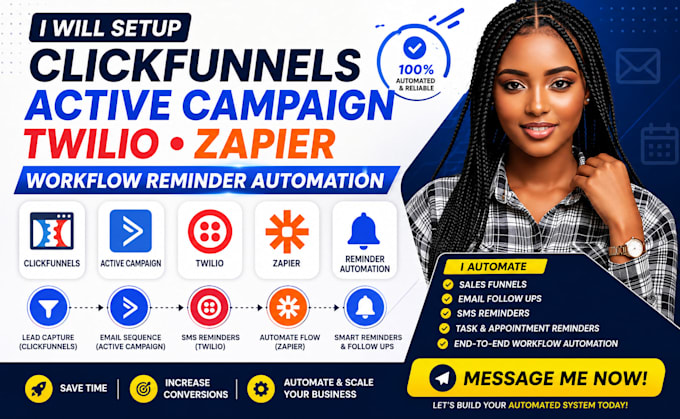 setup click funnels slack campaign twillio worklow reminder dubsado automation