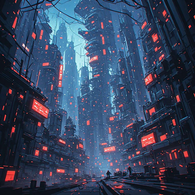 design a futuristic cyberpunk city or environment