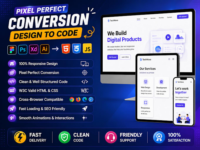 convert figma, PSD or xd to responsive HTML CSS