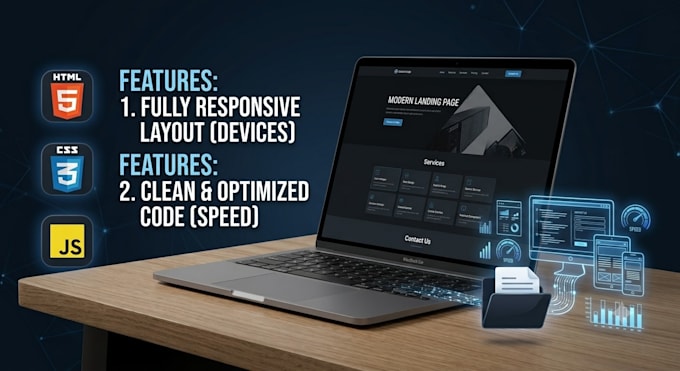 develop a clean HTML CSS js responsive landing page or front end website