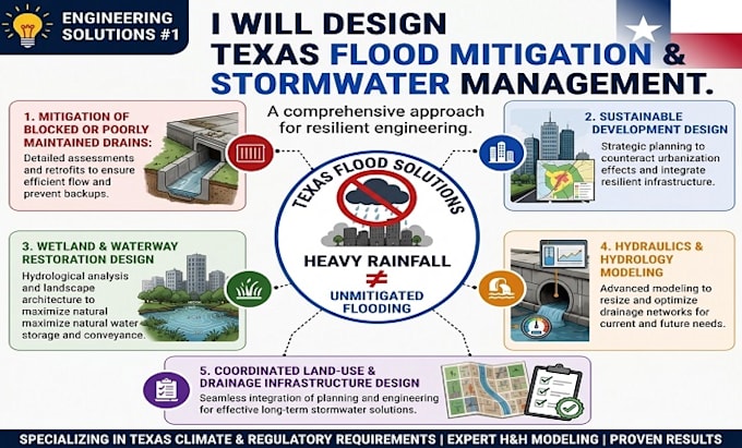 design texas flood mitigation stormwater management, hydrology and hydraulics