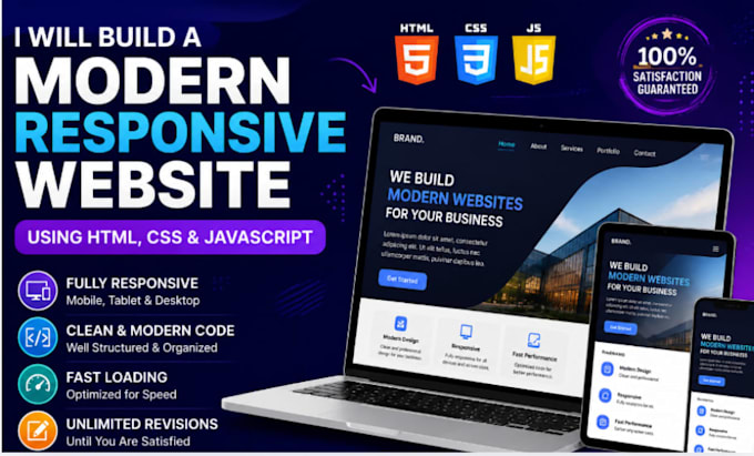 build a modern responsive website using HTML CSS javascript