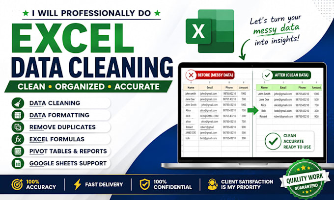 clean, format, organize and filter your excel data