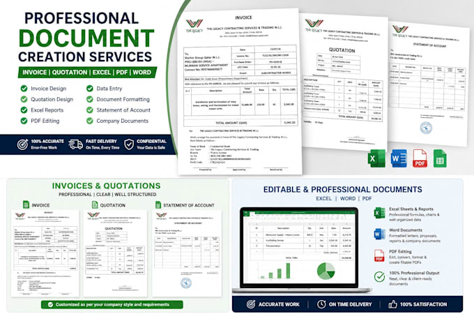 create professional invoices, quotations, excel ,PDF