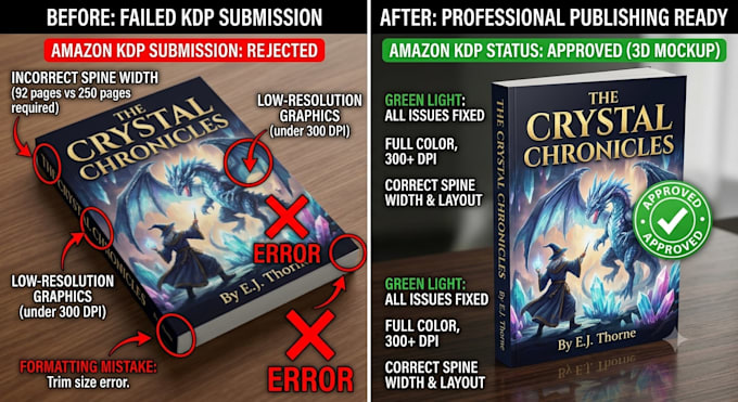 fix, edit, resize,modify, format rejected book cover for KDP, ingram spark, lulu