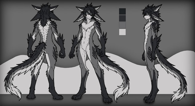 create a professional character reference sheet for vtuber, oc or furry