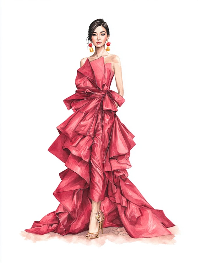 draw a fashion illustration, sketch, portrait
