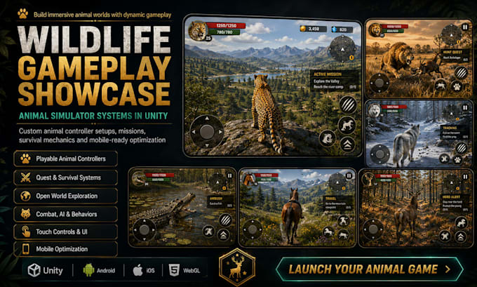 create player and ai animal controllers, animations, and behavior systems