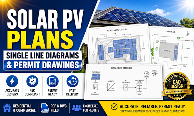 design solar pv plans, single line diagrams and permit drawings