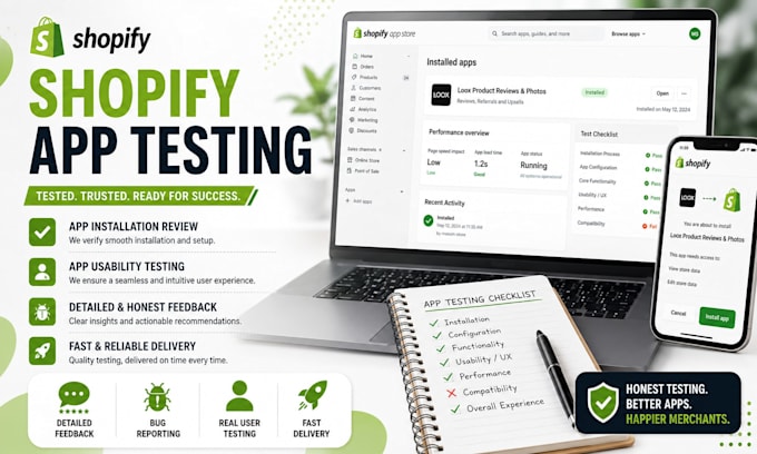 write shopify app testing app store installation review app usability app test