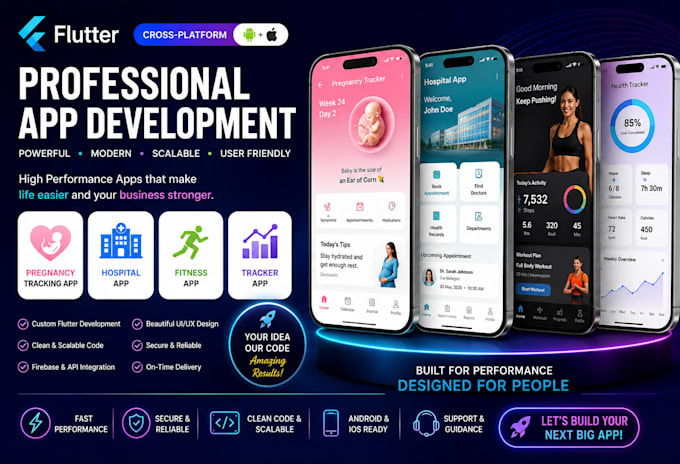develop tracker app, hospital app, fitness app, pregnancy tracking app, flutter