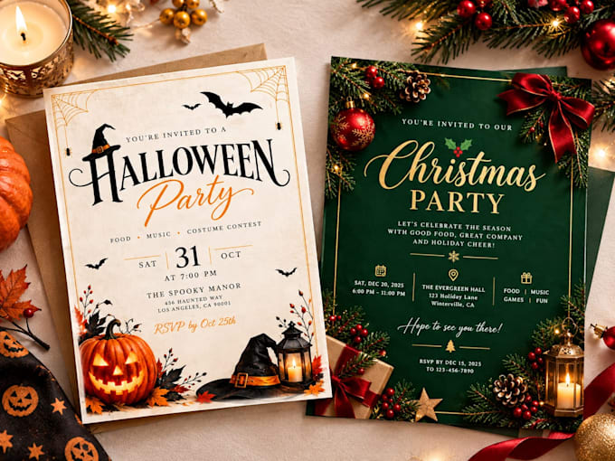 design christmas, halloween and new year party invitations