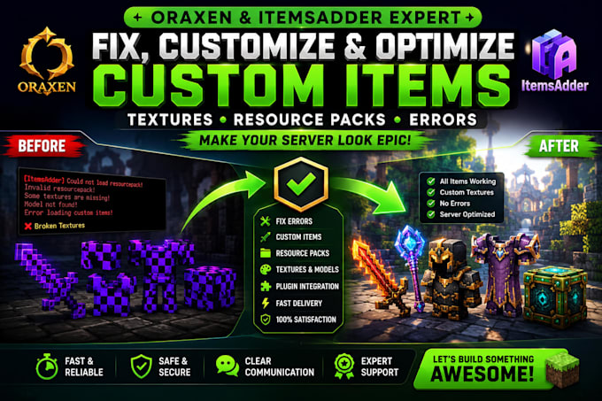 fix oraxen or itemsadder custom items, textures, resource packs and errors