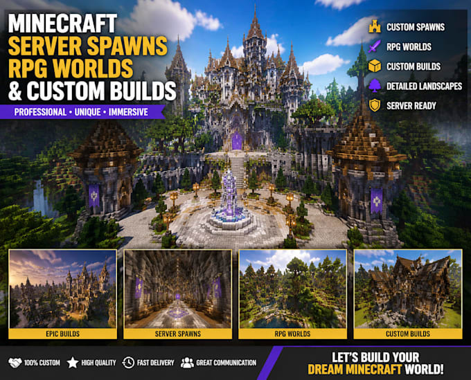 design minecraft server spawns, rpg world and custom builds