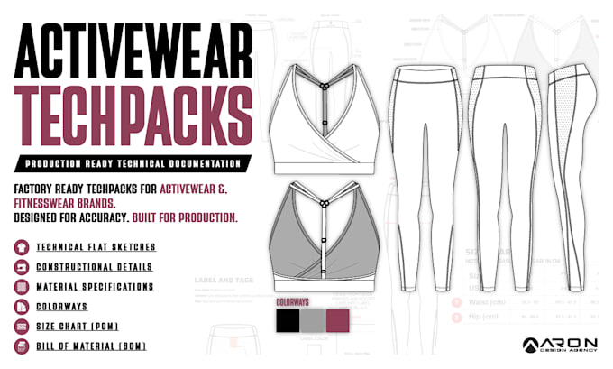 create sportswear and activewear tech pack for production