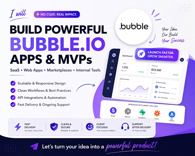 build bubble io app, bubble mvp, saas web app and bubble website, no code app