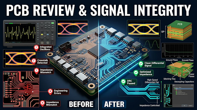 review pcb, improve signal integrity and fix design issues