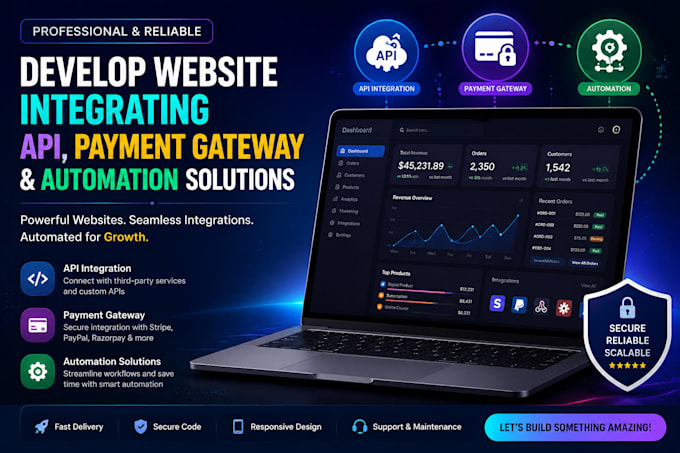 develop website integrating API, payment gateway automation