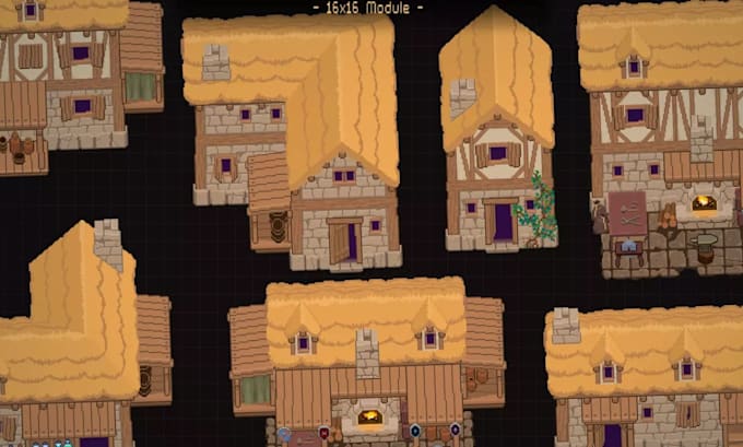 do pixel art tileset ,tilemap, game art ,rpg maker ,pixel art scene