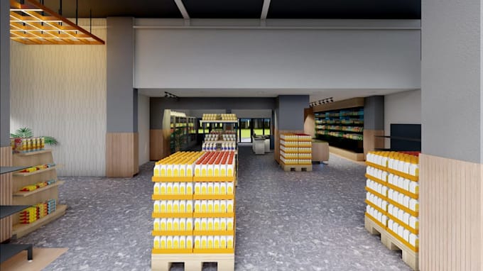 ritualization supermarket interior render, retail store mockup,mall store layout