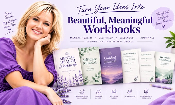ich gestalte selbsthilfe ebooks,mental health workbooks etsy digital produkte