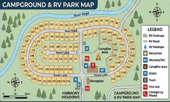 design evacuation, emergency, venue and campground maps