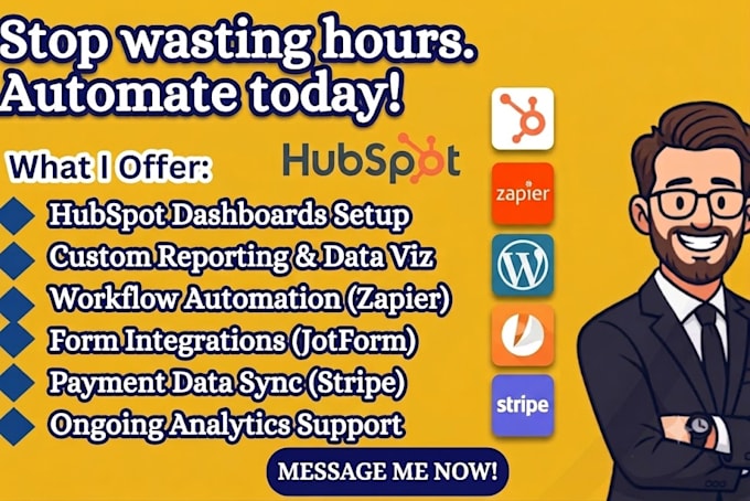setup hubspot dashboards and custom reporting zapier wordpress jotform stripe