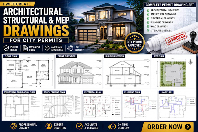 create architectural, structural and mep drawings for city permits