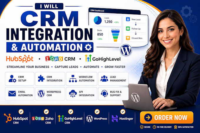 setup CRM integration hubspot zoho gohighlevel on hostinger wordpress website