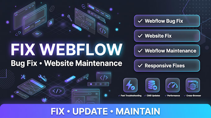 fix webflow website bug fix design issues and webflow maintenance