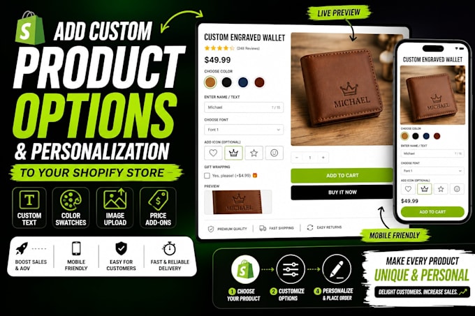 add custom product options and personalization to your shopify store